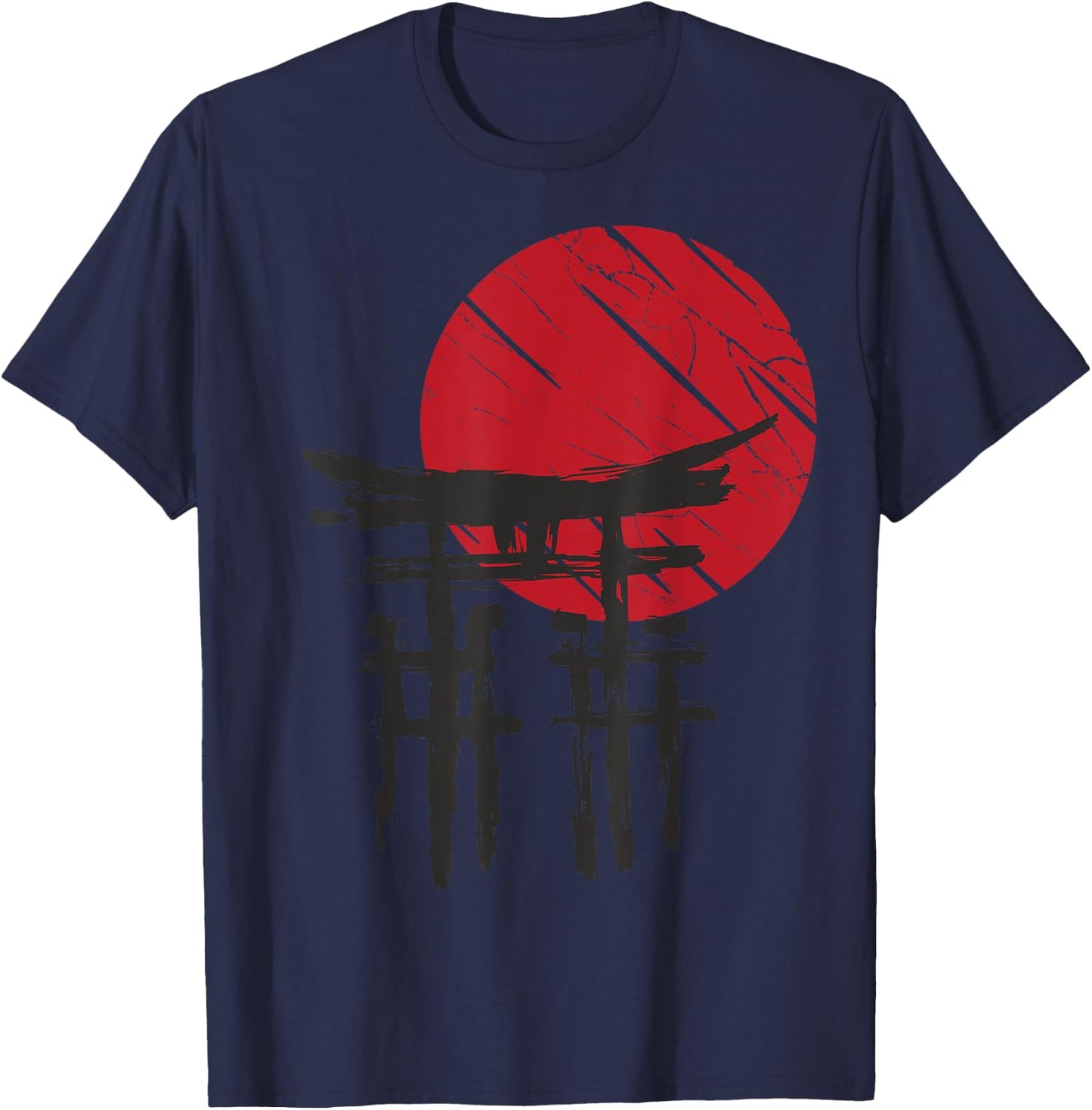 Japanischer Tempel Anime Japan Red Moon Vintage Art Samurai T-Shirt - T-Shirt | Navy