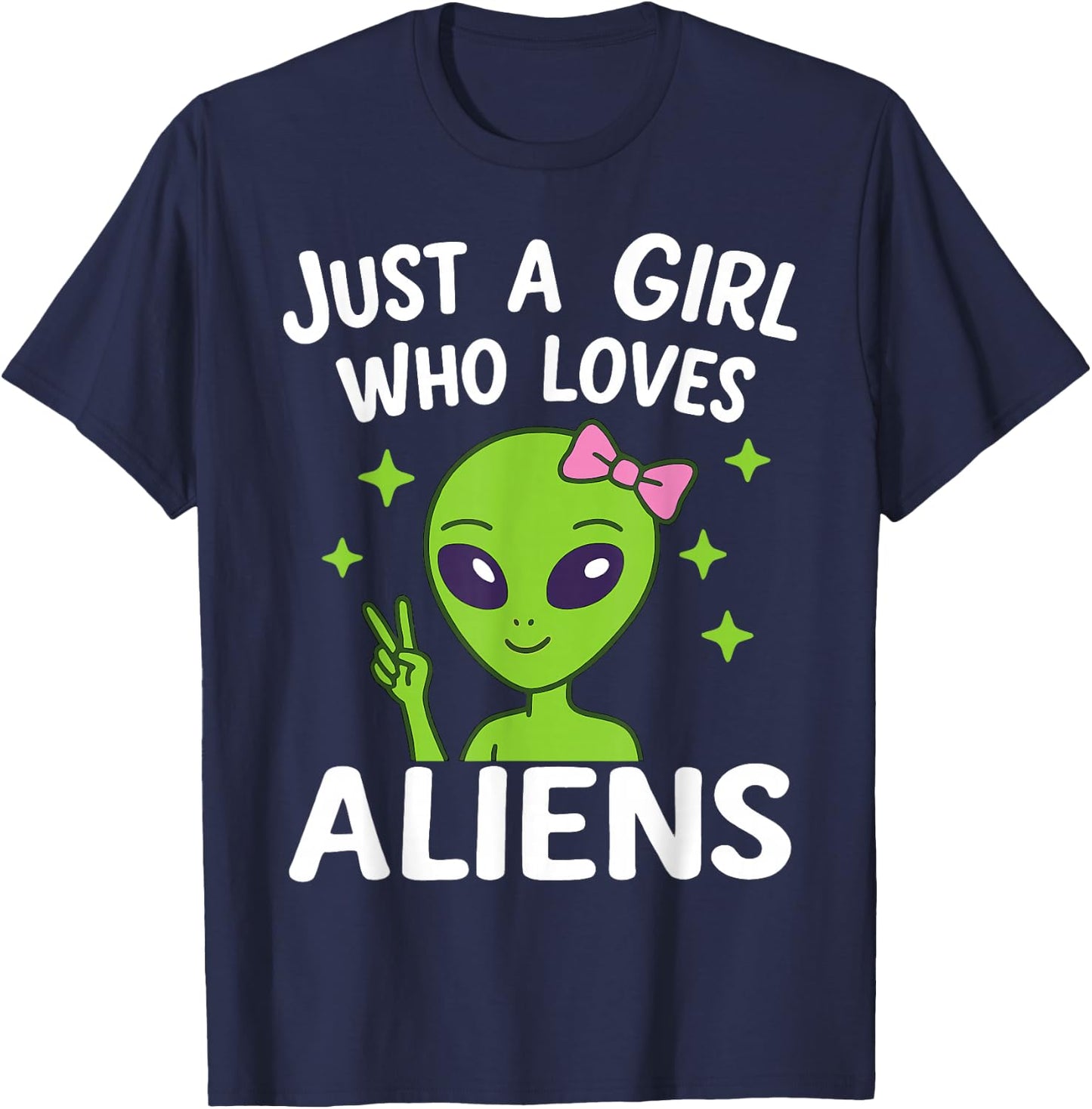 Just a Girl Who Loves Aliens Cute Kawaii Space Lover Women T-Shirt - T-Shirt | Navy