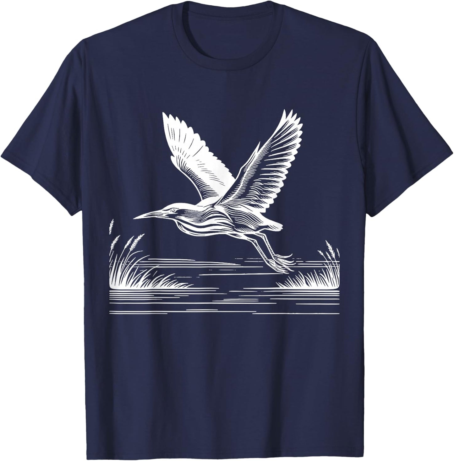 Line Art Bird & Ornithologist American Bittern T-Shirt - T-Shirt | Navy