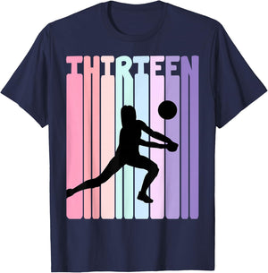 13th Birthday Retro Volleyball Girl Player 13 Years Old Kids T-Shirt - T-Shirt | Navy