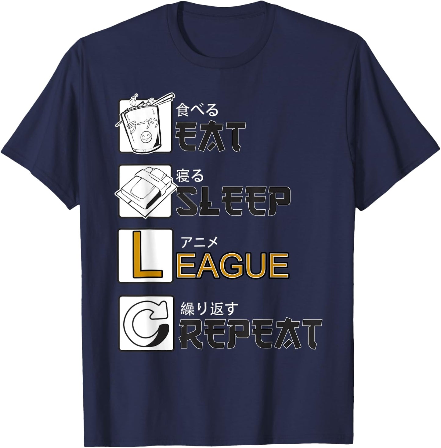 Eat Sleep League Repeat Gamer Gaming , black T-Shirt - T-Shirt | Navy