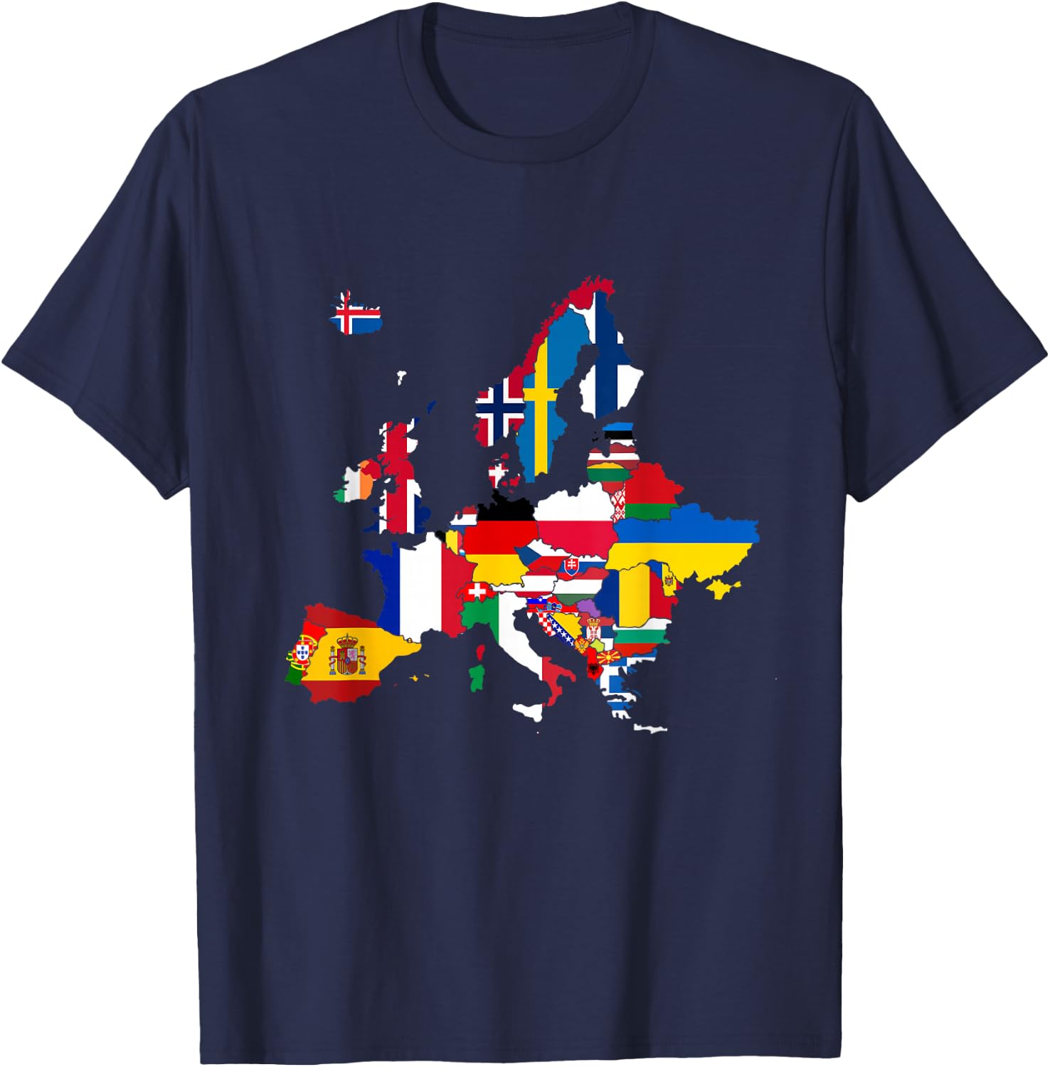 Europe,European flags,Flags of Europe,Europe map. T-Shirt - T-Shirt | Navy