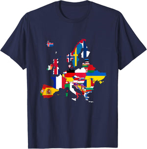 Europe,European flags,Flags of Europe,Europe map. T-Shirt - T-Shirt | Navy