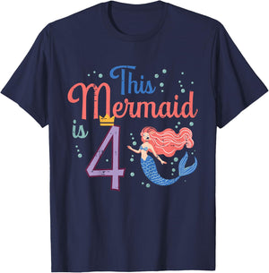 This Mermaid Is 4 4th Birthday Four Year Old Bday Girls Kids T-Shirt - T-Shirt | Navy