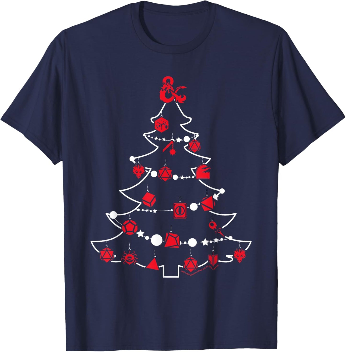 Dungeons & Dragons Christmas Tree Dice Baubles T-Shirt - T-Shirt | Navy