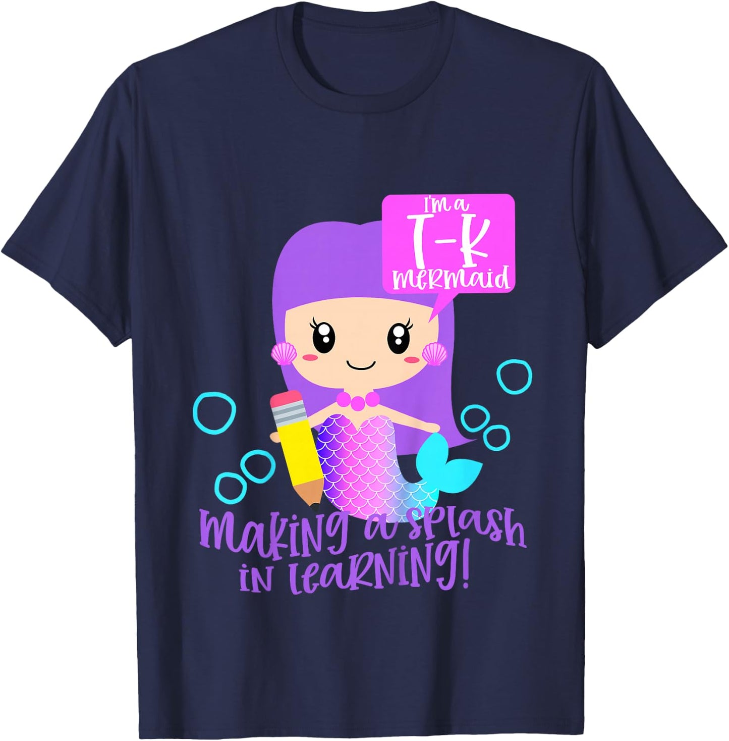 First Day of TK Girls Toddler Mermaid 1st Day of T K School T-Shirt - T-Shirt | Navy