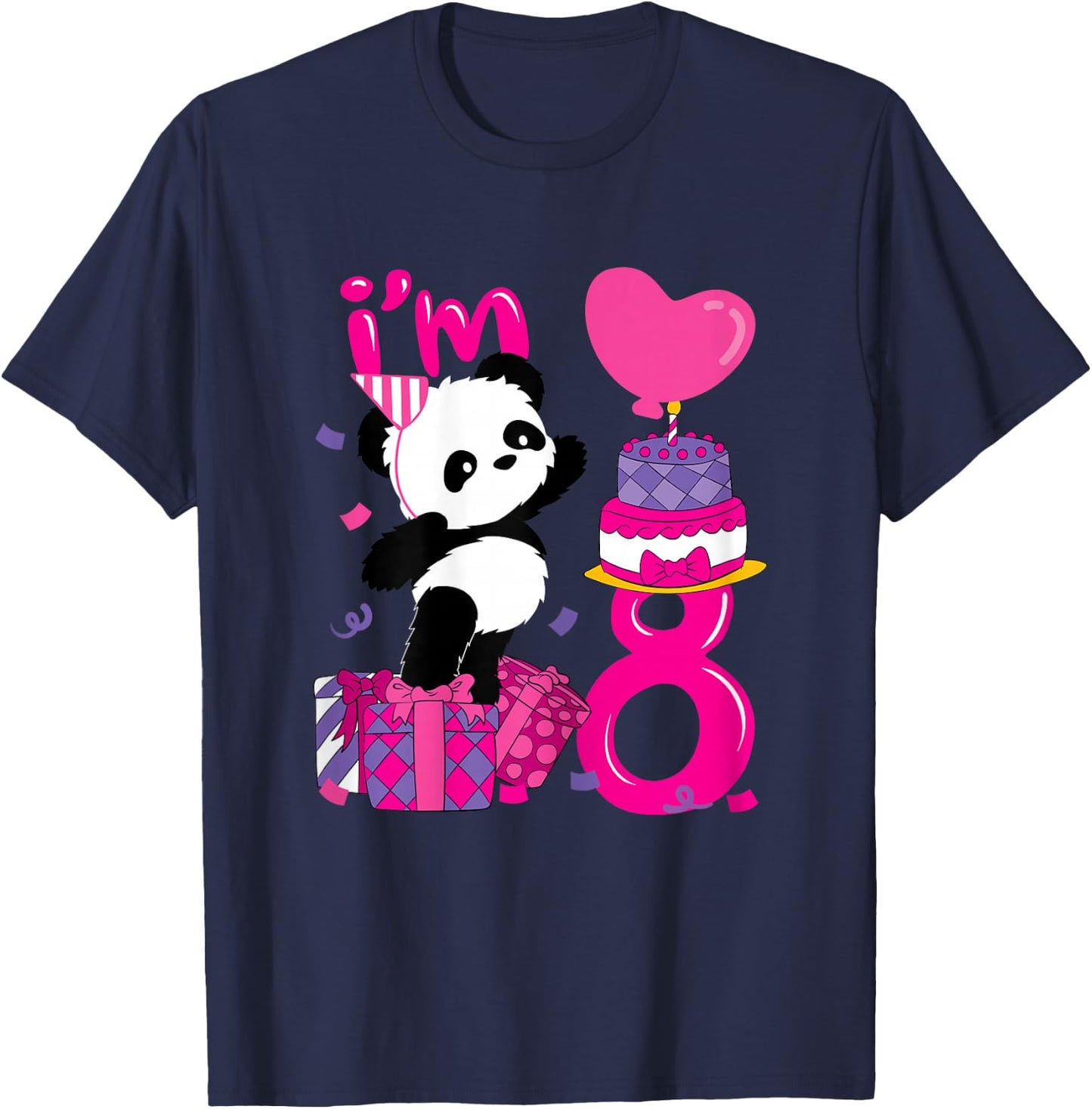 8 Years Old Girl Birthday Panda T-Shirt - T-Shirt | Navy