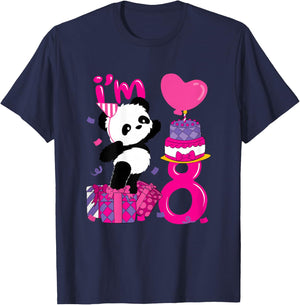 8 Years Old Girl Birthday Panda T-Shirt - T-Shirt | Navy
