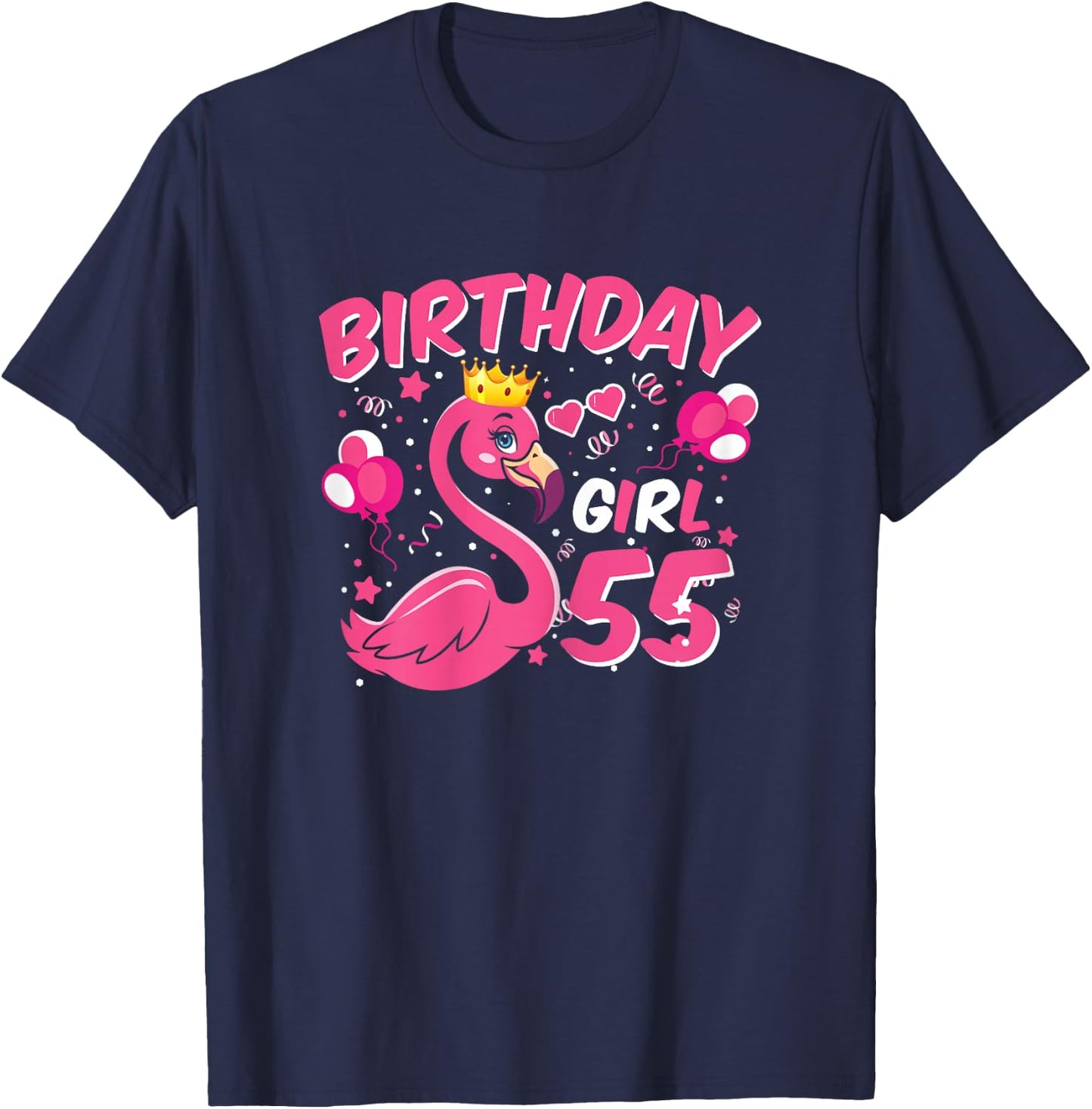 55th Birthday Gift Flamingo Fan 55 Year Old Women 55th Bday T-Shirt - T-Shirt | Navy