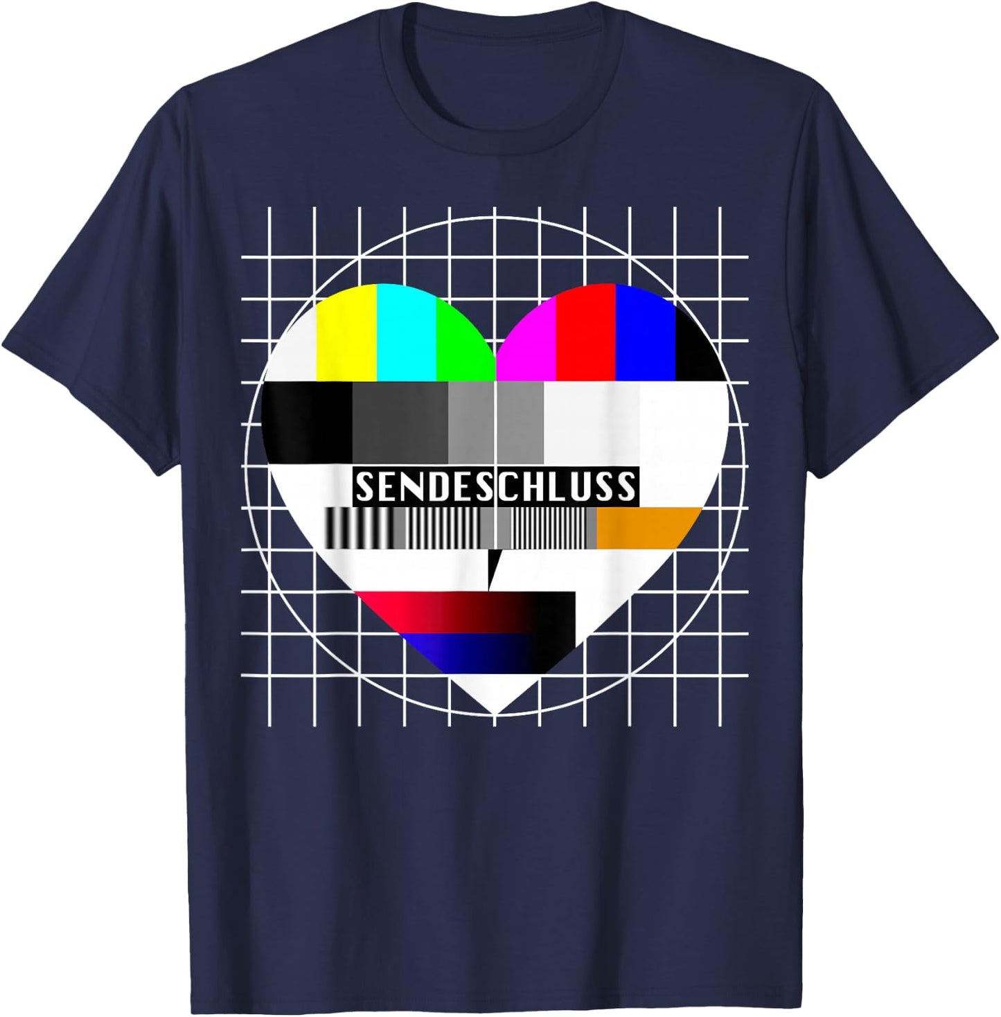 Testbild Heart Sendeschluss TV 90s Party 80s Costume T-Shirt - T-Shirt | Navy