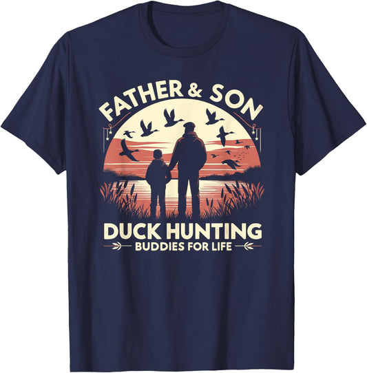 Duck Hunter Father & Son, Waterfowl Duck Hunting Buddies T-Shirt - T-Shirt | Navy