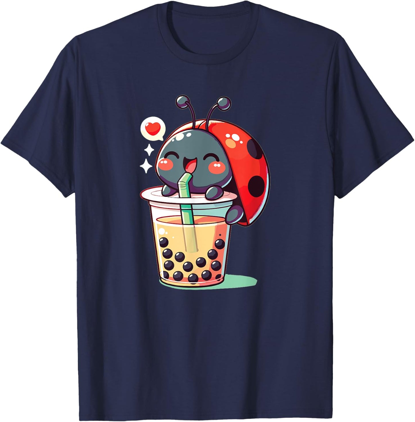 Kawaii Ladybug Bubble Tea Boba Ladybug T-Shirt - T-Shirt | Navy