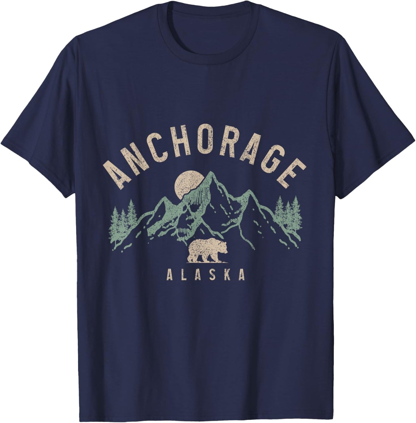 Anchorage Alaska Vintage Mountains Grizzly Bear Nature Lover T-Shirt - T-Shirt | Navy