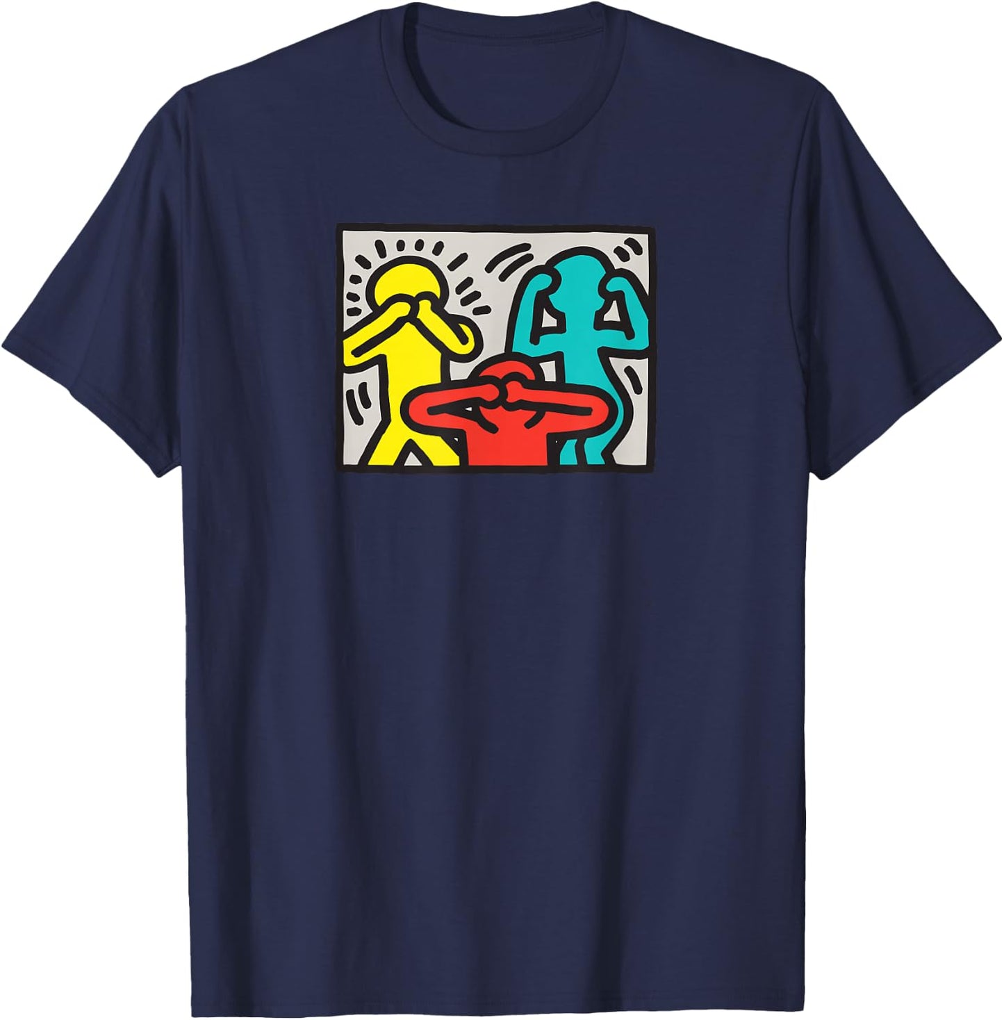 Keith Haring See Hear Speak Nothing Boses Artwork , blue T-Shirt - T-Shirt | Navy