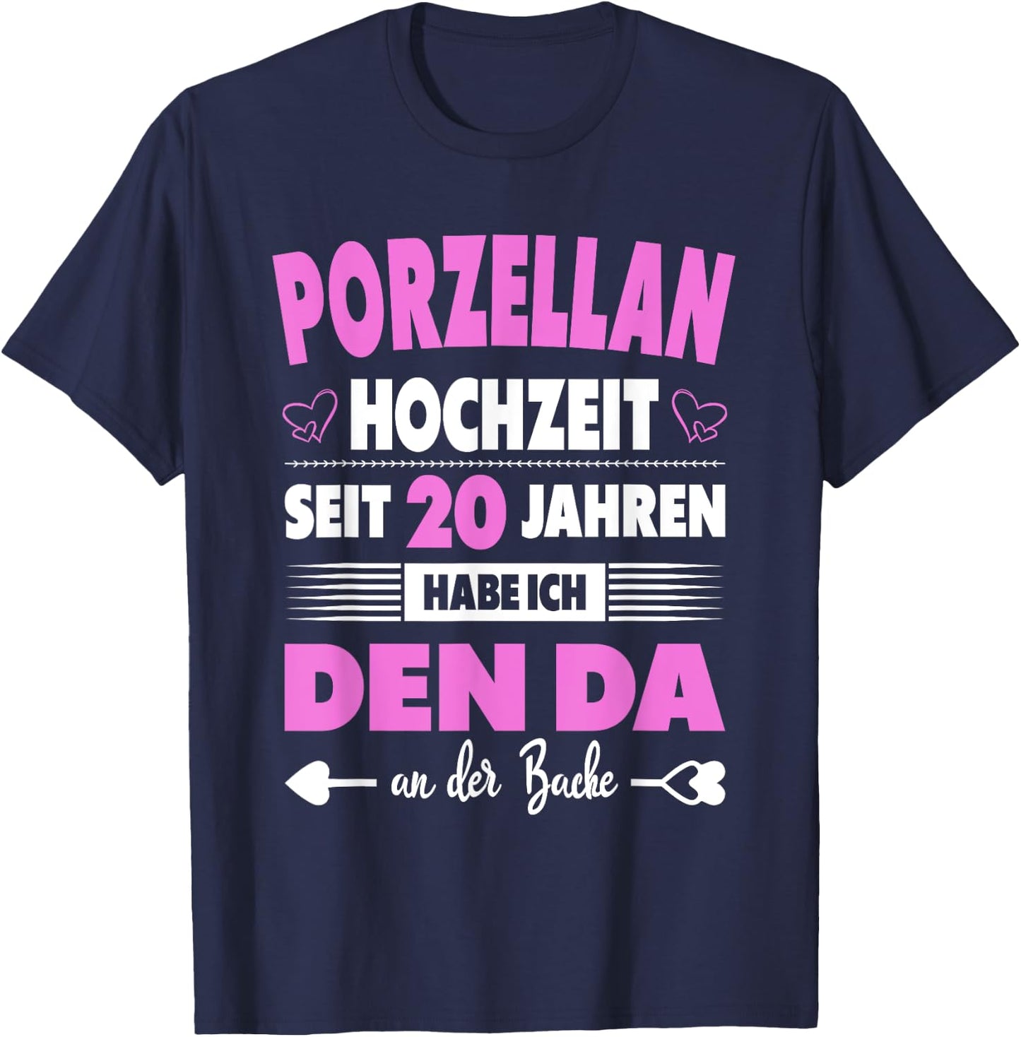 20th Wedding Anniversary Wife 20 Years Marriage Porcelain Wedding , black T-Shirt - T-Shirt | Navy