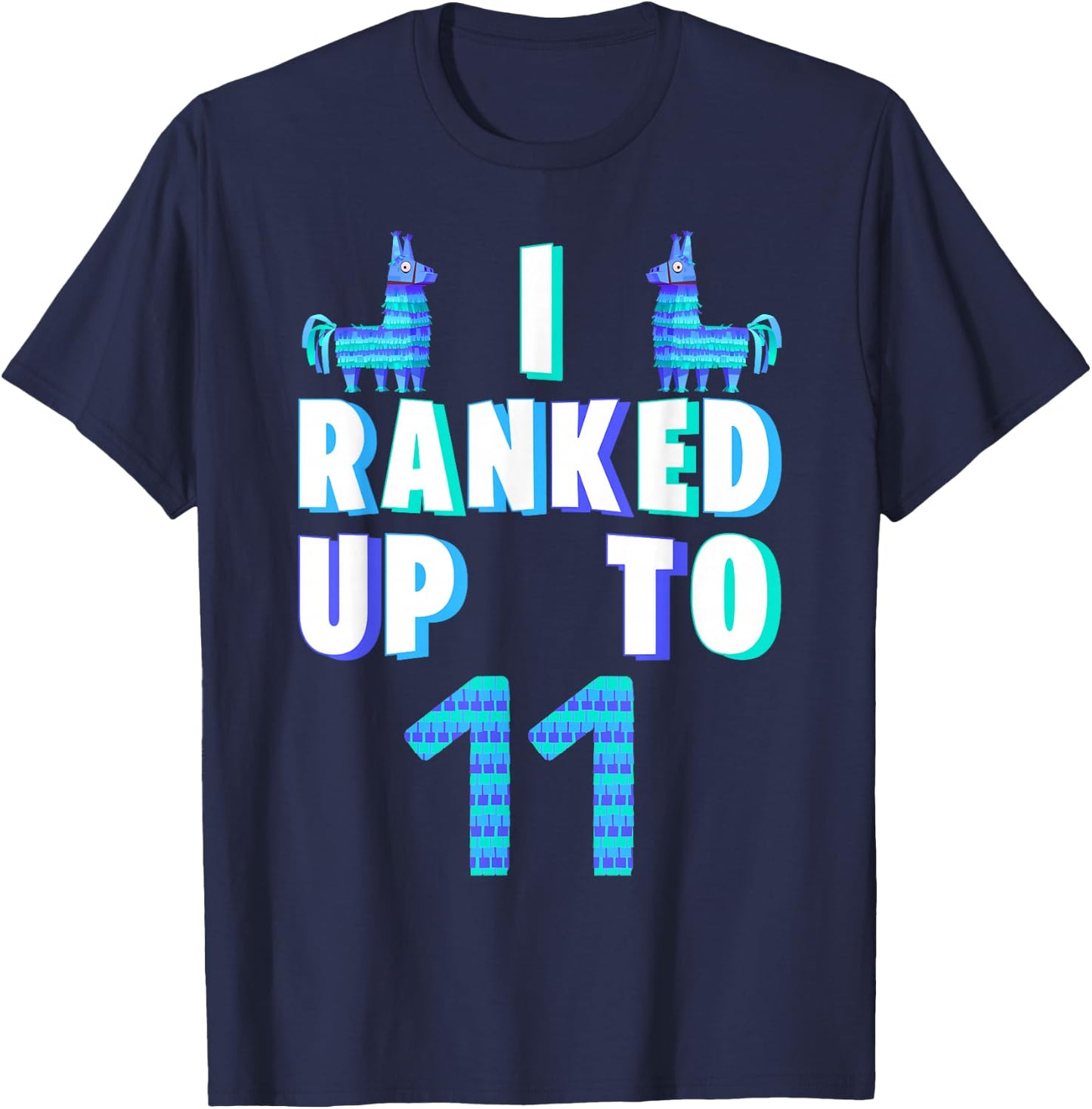 I Ranked Up To 11 Birthday Video Game Llama Piñata Birthday T-Shirt - T-Shirt | Navy