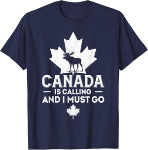 Canada Is Calling And I Must Go Canadian Flag Moose Vintage T-Shirt - T-Shirt | Navy