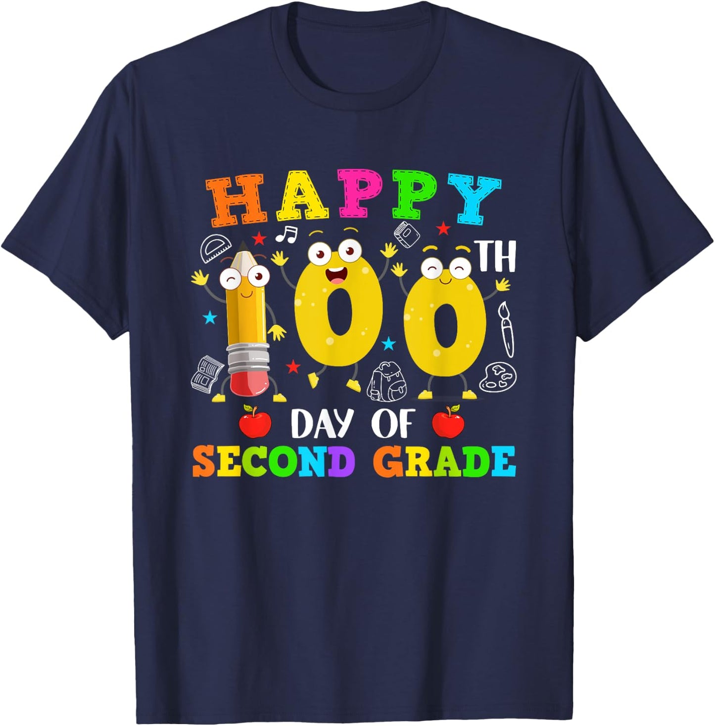 Funny Pencil 100 Days Of Second Grade Students Teacher Kids T-Shirt - T-Shirt | Navy