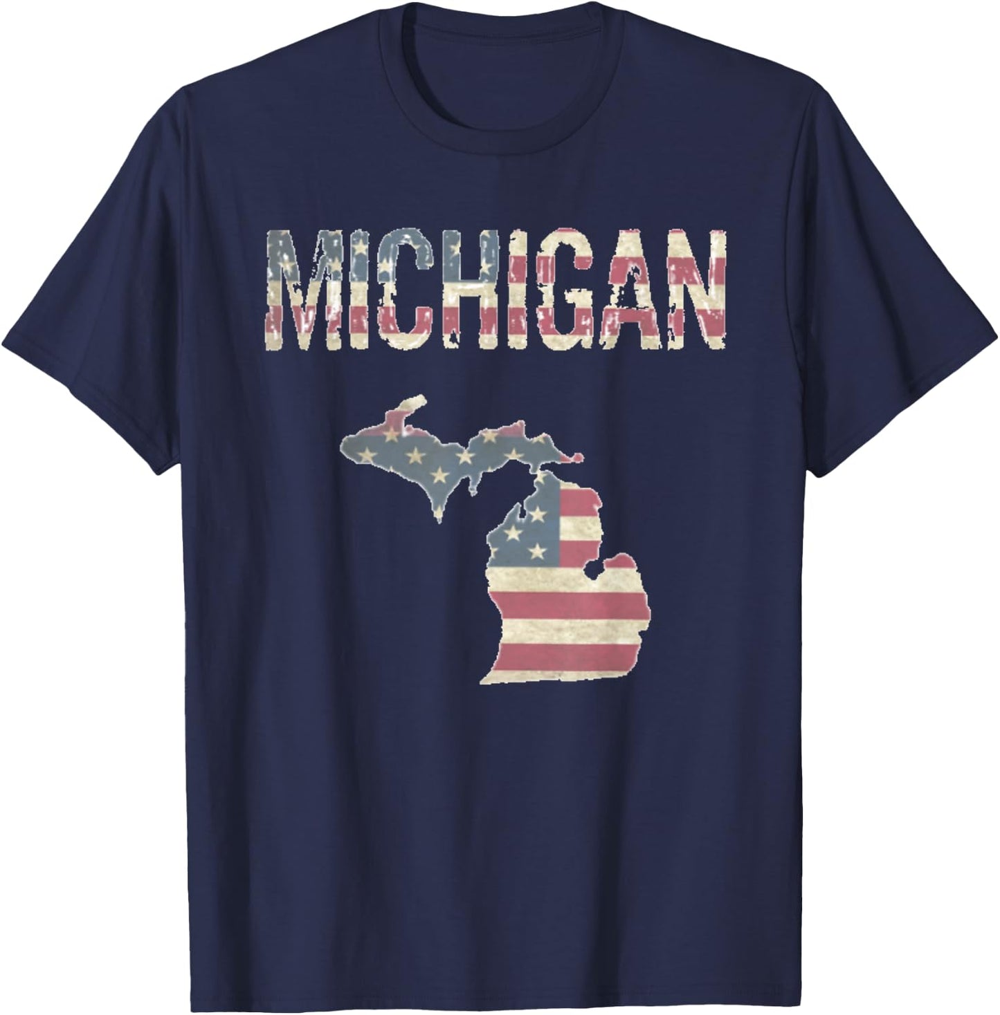 Michigan Patriotic 4th Of July Distressed Flag Great Lakes T-Shirt - T-Shirt | Navy