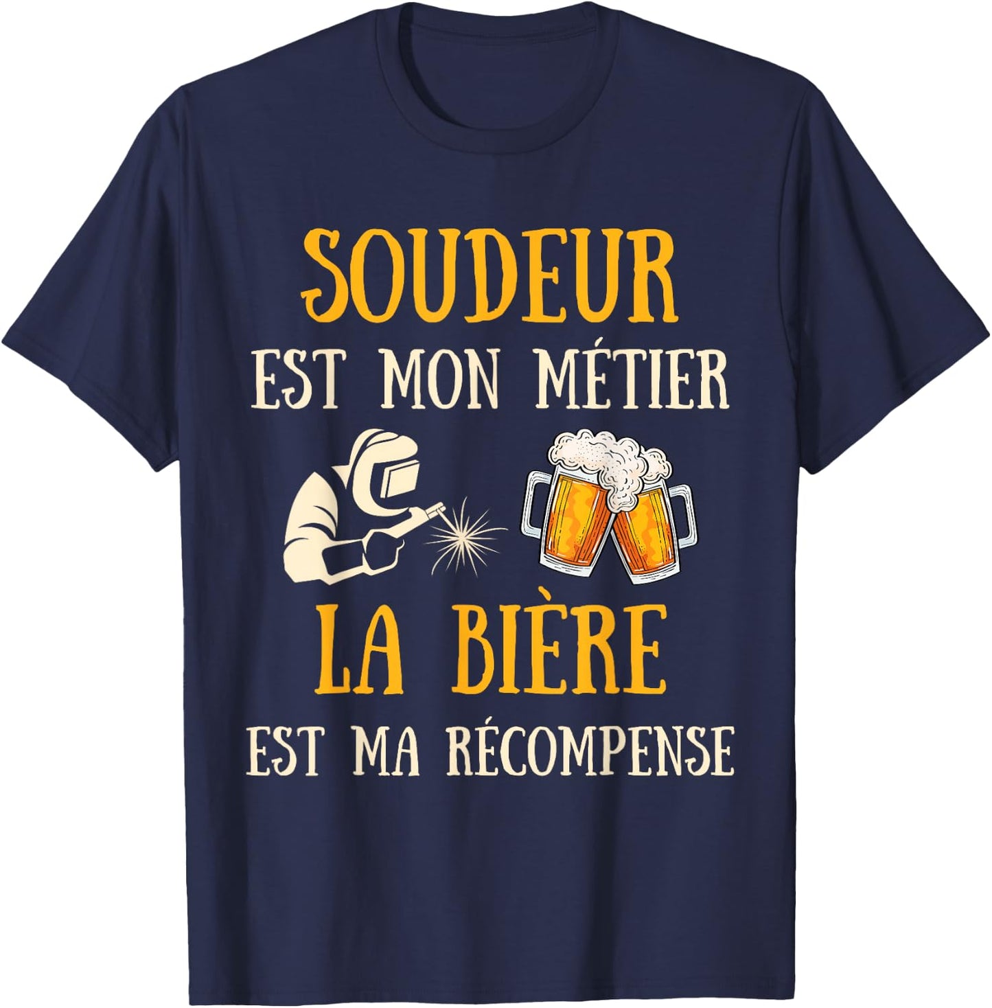 Welder Man Humour Welding Gift Humorous Beer , Black, S T-Shirt - T-Shirt | Navy