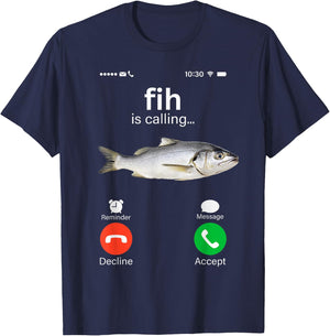 Fih is Calling Misspelled Meme Funny Fish Seabass Calling T-Shirt - T-Shirt | Navy