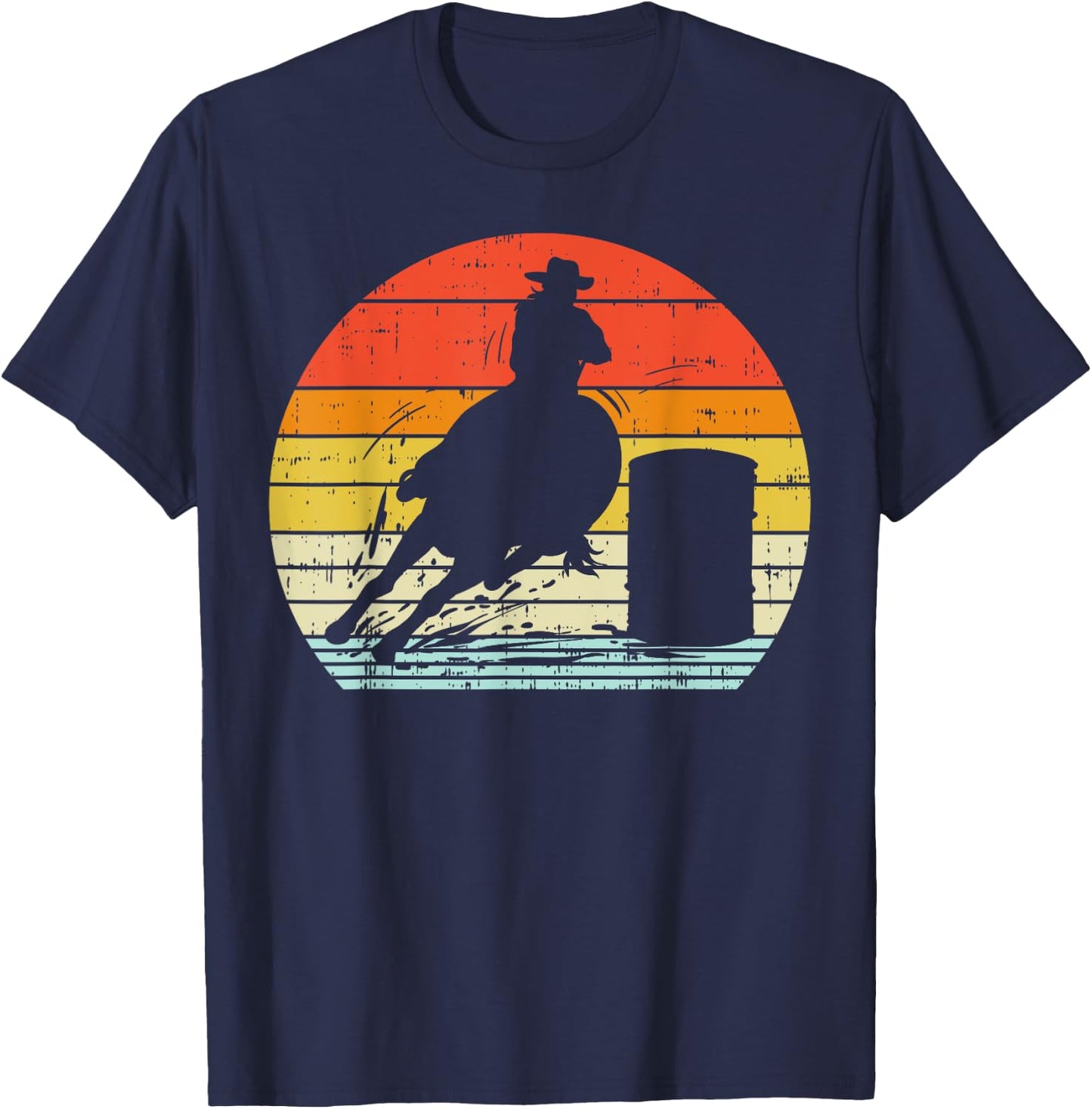 Barrel Racing Sunset Retro 80s Rodeo Horse Racer Rider Gift T-Shirt - T-Shirt | Navy