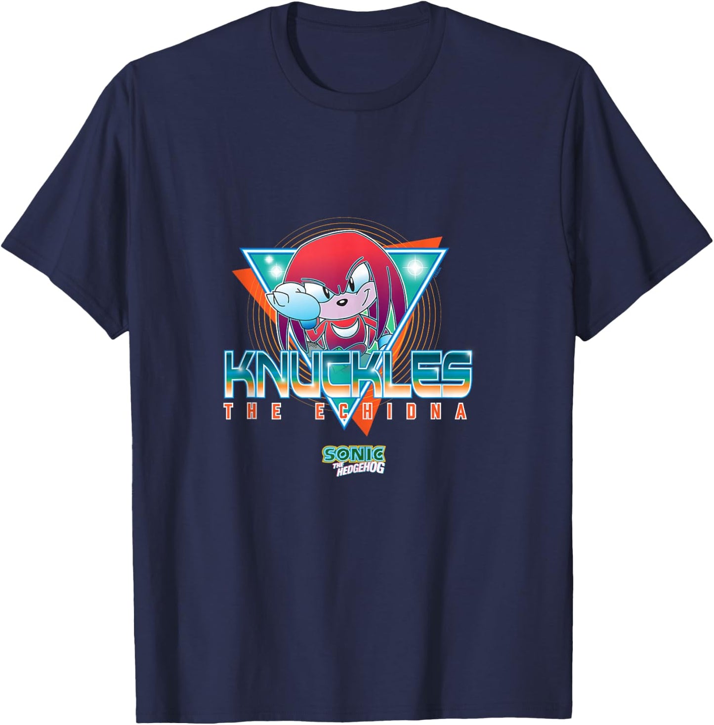 Sonic The Hedgehog Knuckles The Echidna Retro Neon Logo T-Shirt - T-Shirt | Navy