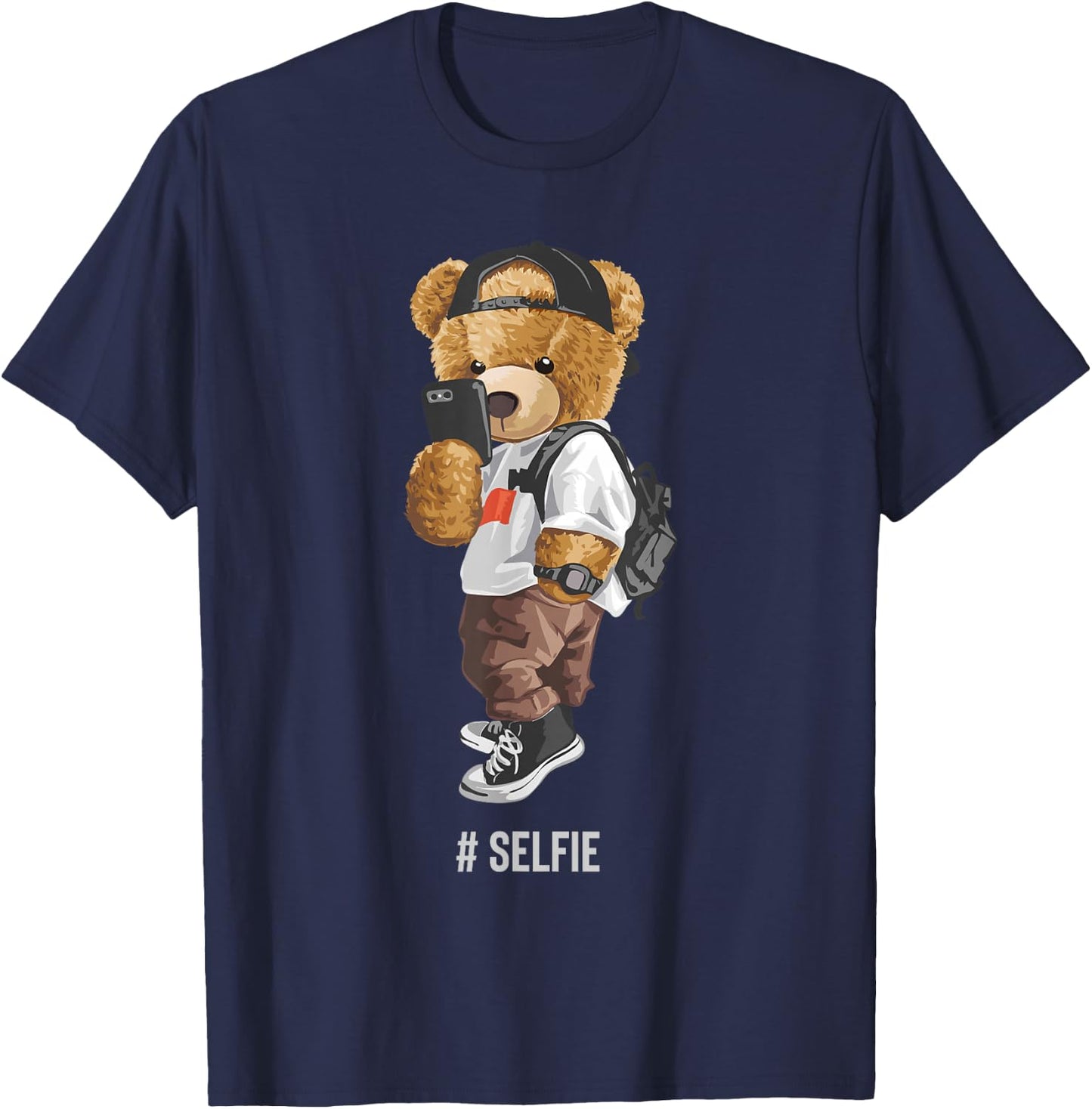 Cute teddy bear taking a selfie T-Shirt - T-Shirt | Navy