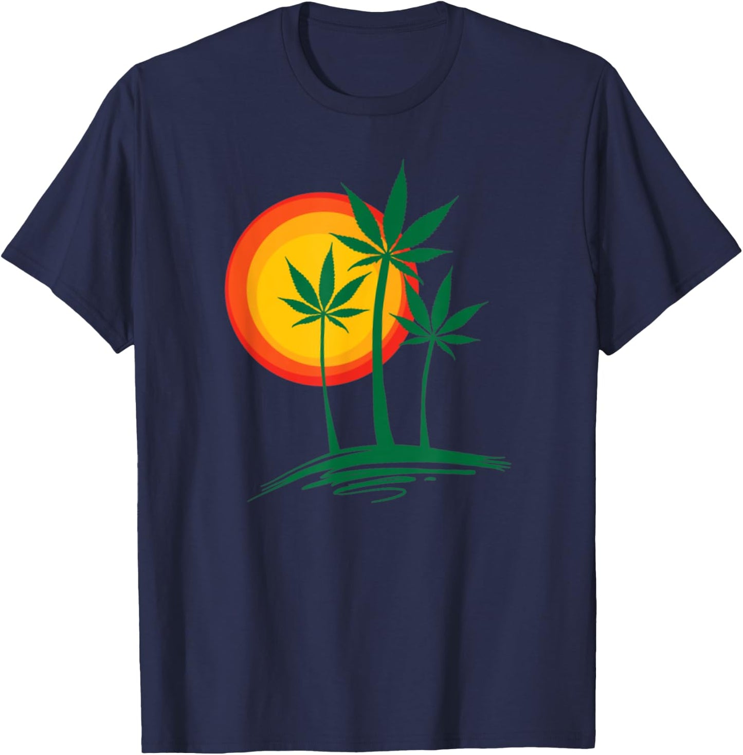 Beautiful Marijuana Weed Palm Tree Paradise T-Shirt - T-Shirt | Navy