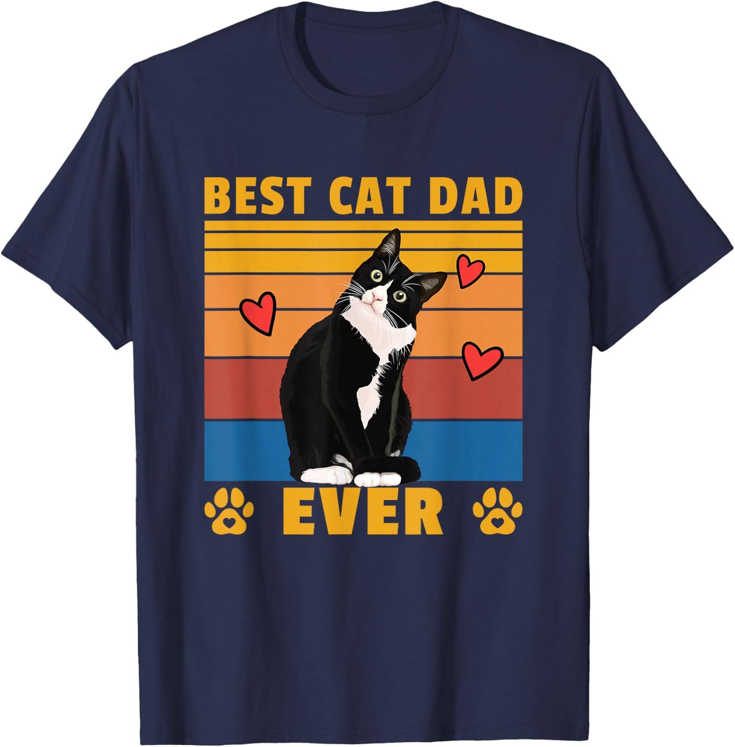 Men's Best Cat Dad Ever Funny Cat T-Shirt - T-Shirt | Navy