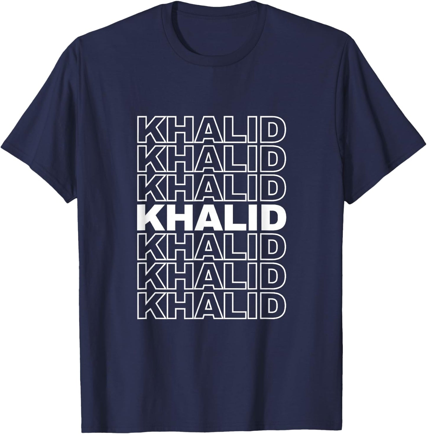 I Love Khalid Retro Pattern Personalized First Name T-Shirt - T-Shirt | Navy