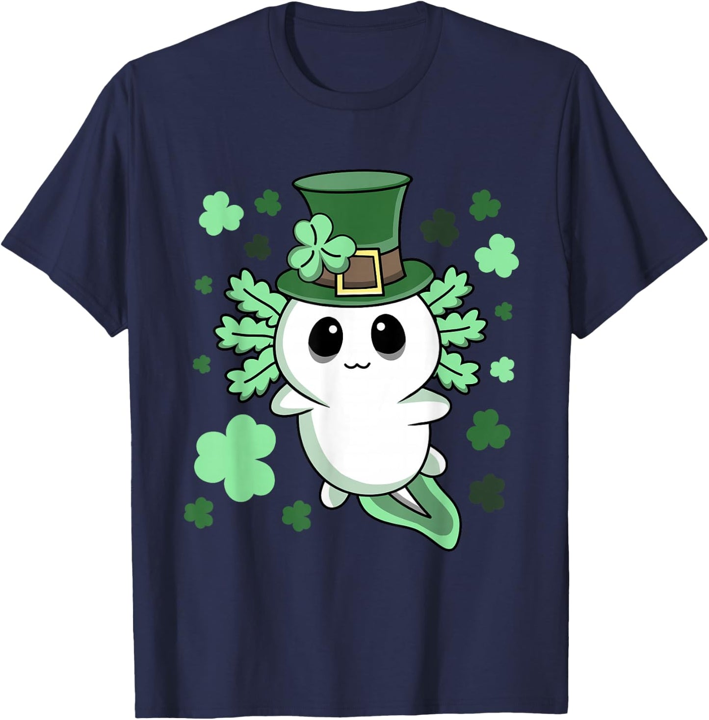 Cute Kawaii Irish St. Patrick's Day Axolotl T-Shirt - T-Shirt | Navy