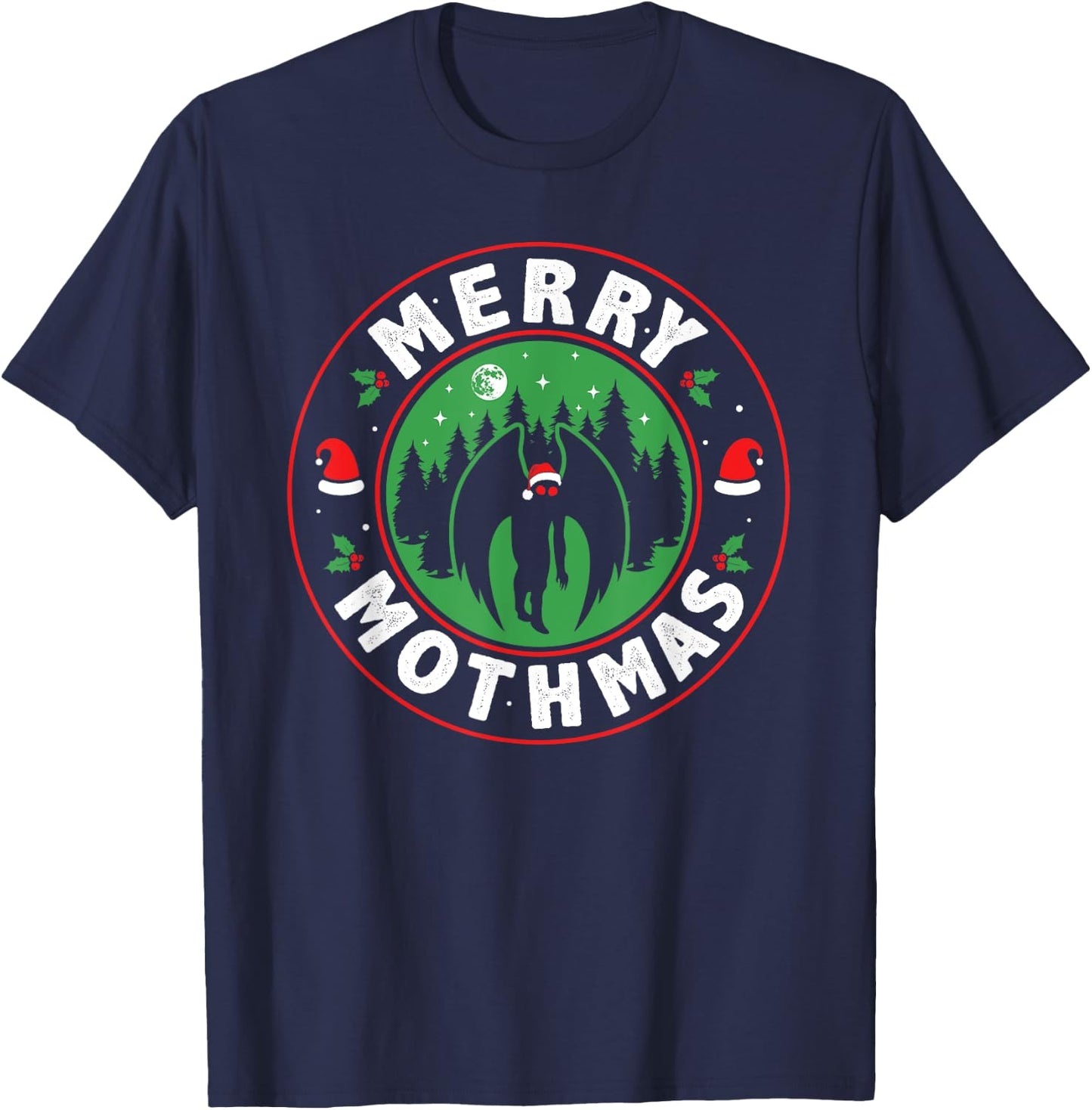 Merry Mothmas Funny Santa Mothman Cryptid Christmas Pajama T-Shirt - T-Shirt | Navy