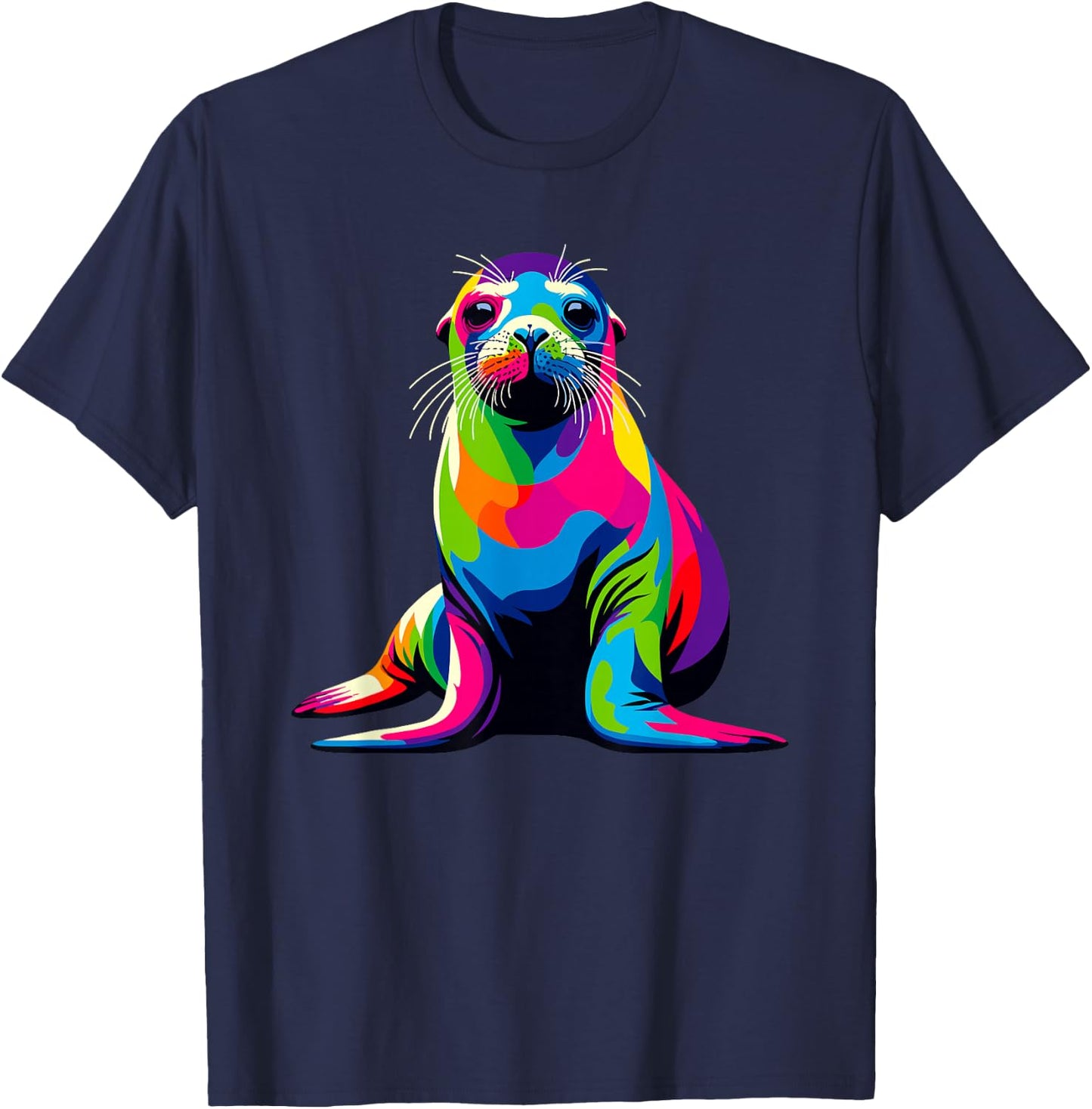 Colorful Pop Art Hawaiian Monk Seal Seals T-Shirt - T-Shirt | Navy