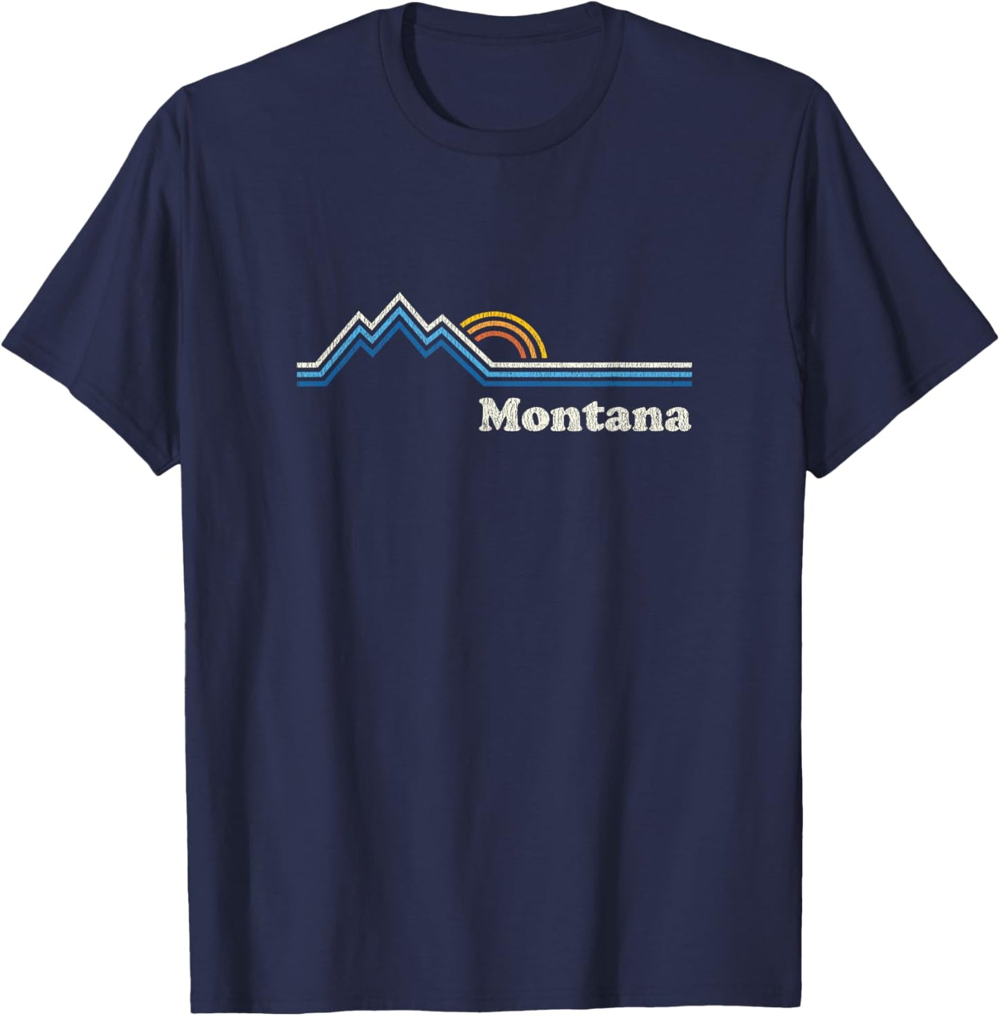 Retro Montana T Shirt Vintage Sunrise Mountains Design T-Shirt - T-Shirt | Navy