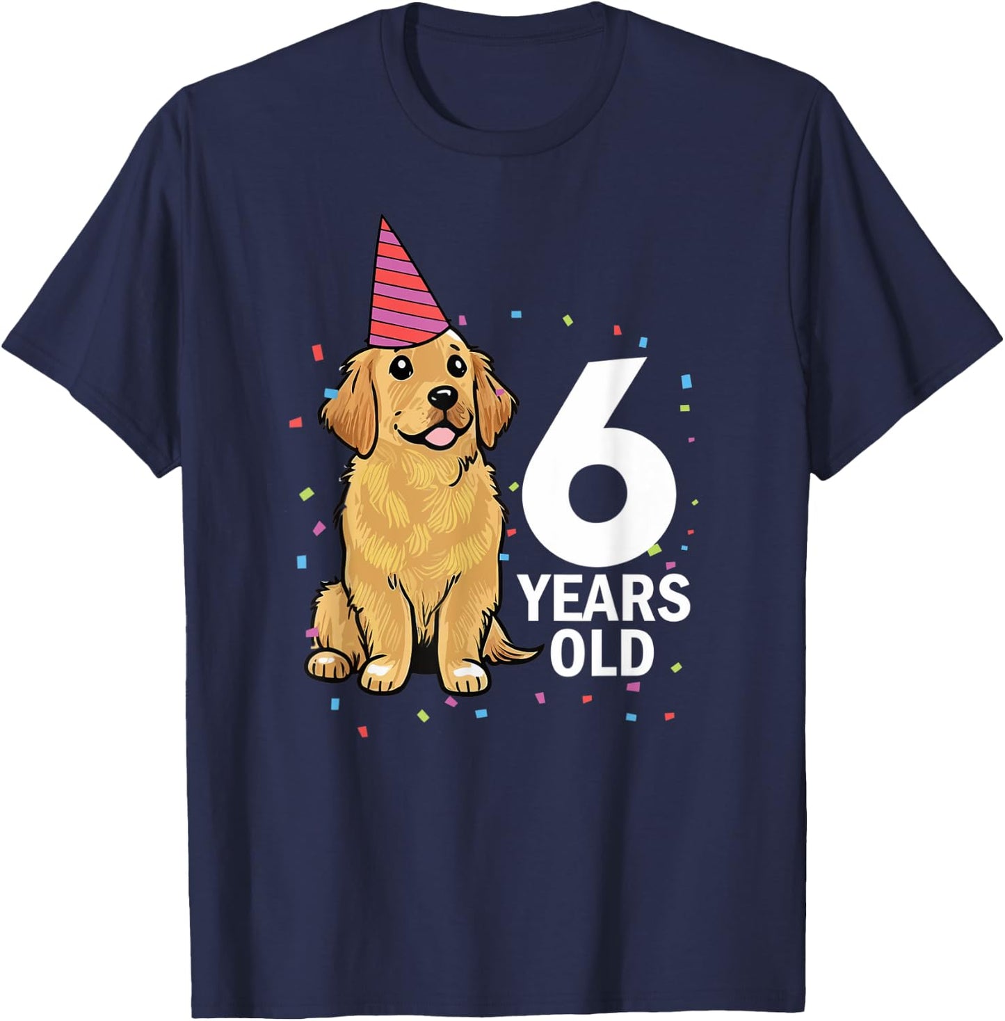 Cute 6 Years Old Birthday Golden Retriever Dog 6th Party Kid T-Shirt - T-Shirt | Navy