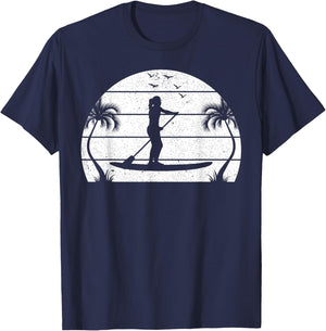 Water Sports Sunset SUP Girl - Stand Up Paddleboard T-Shirt - T-Shirt | Navy