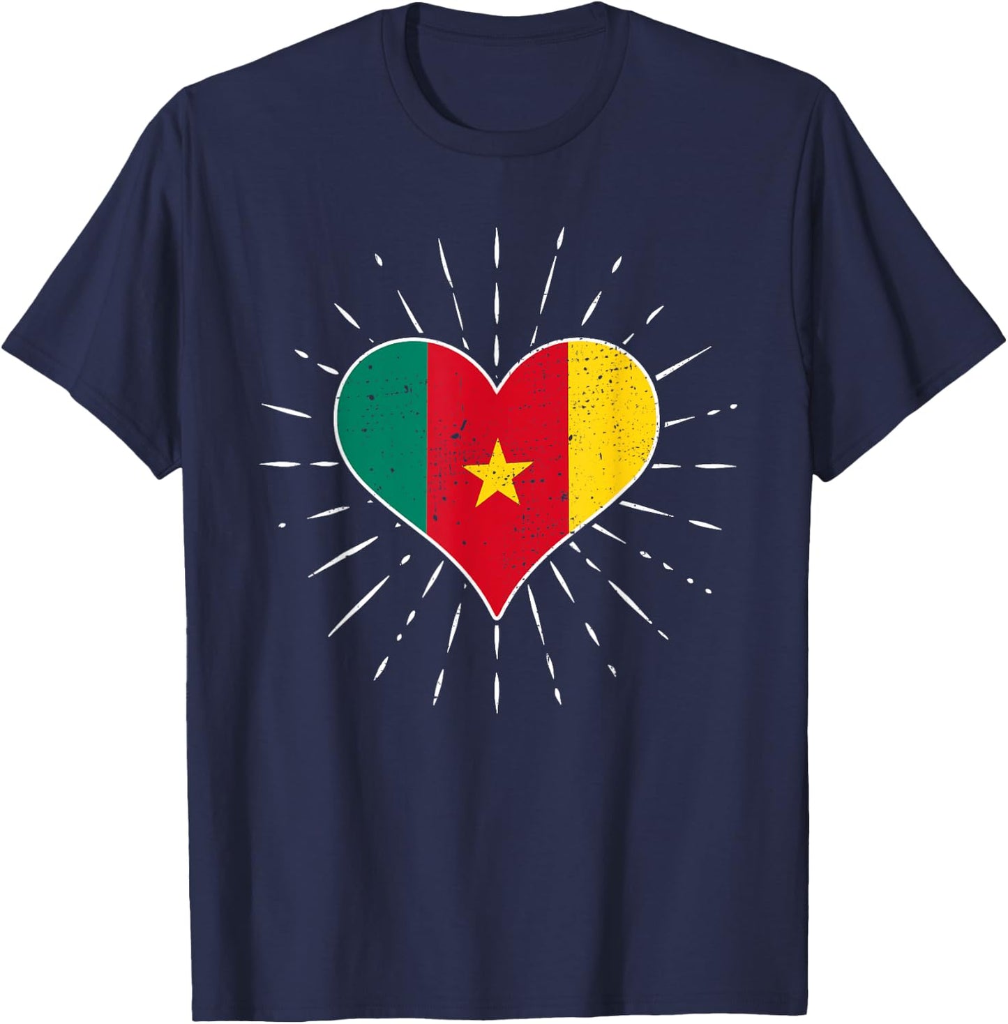Vintage Cameroonian Flag Heart Cameroon Lovers Retro , Black, S T-Shirt - T-Shirt | Navy