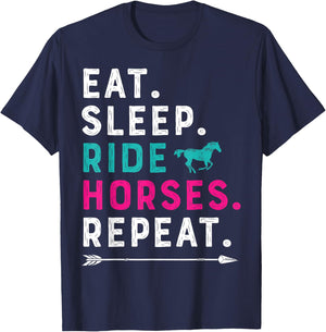 Horse Girl Eat Sleep Ride Horses Repeat Horseback Riding T-Shirt - T-Shirt | Navy