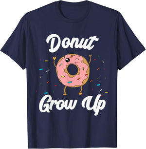 Donut Grow Up Funny Kids Donut Theme Birthday Quote Pun Girl T-Shirt - T-Shirt | Navy
