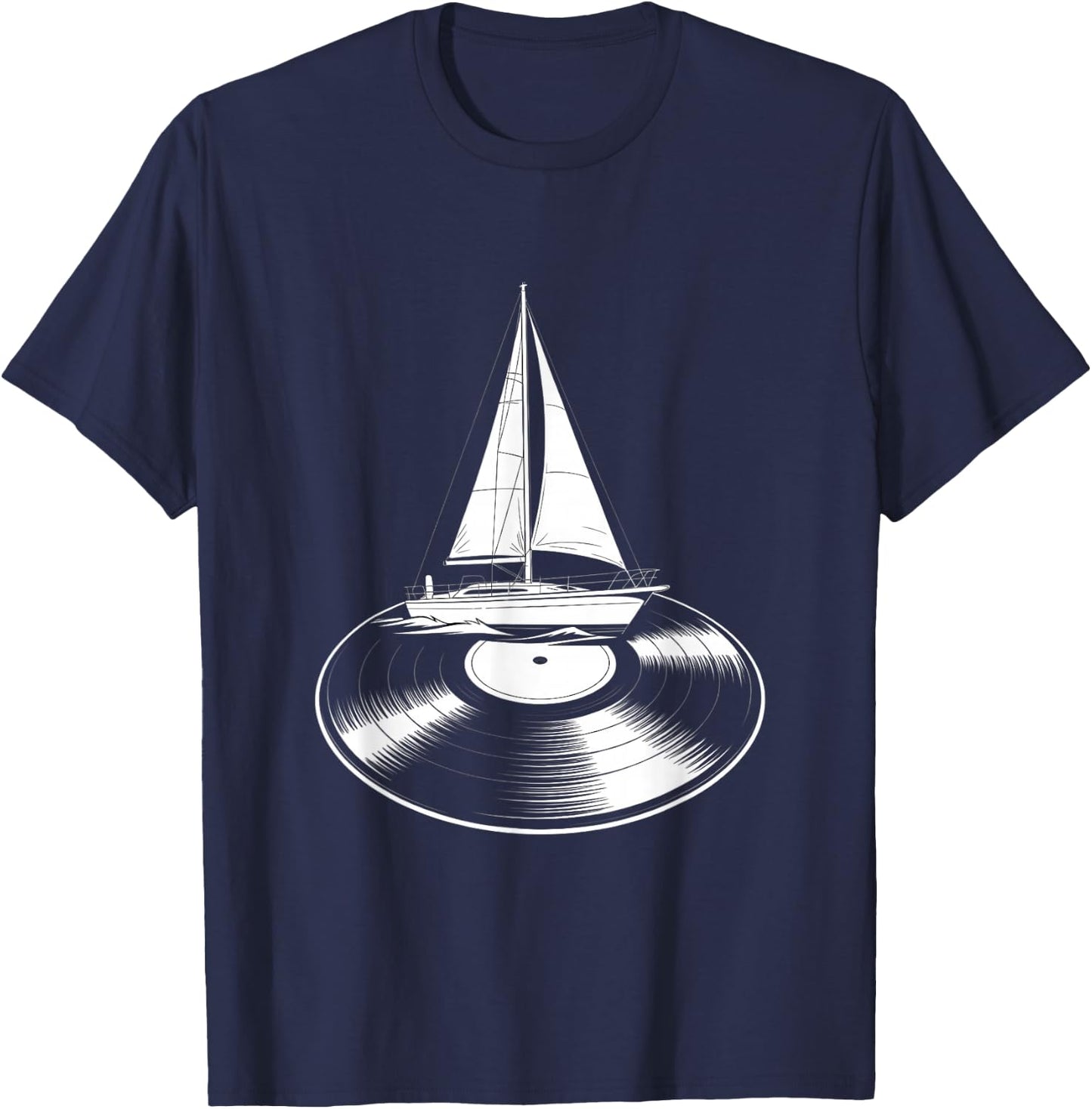 Funny Sailboat Vinyl Record Music Lover Sailing T-Shirt - T-Shirt | Navy