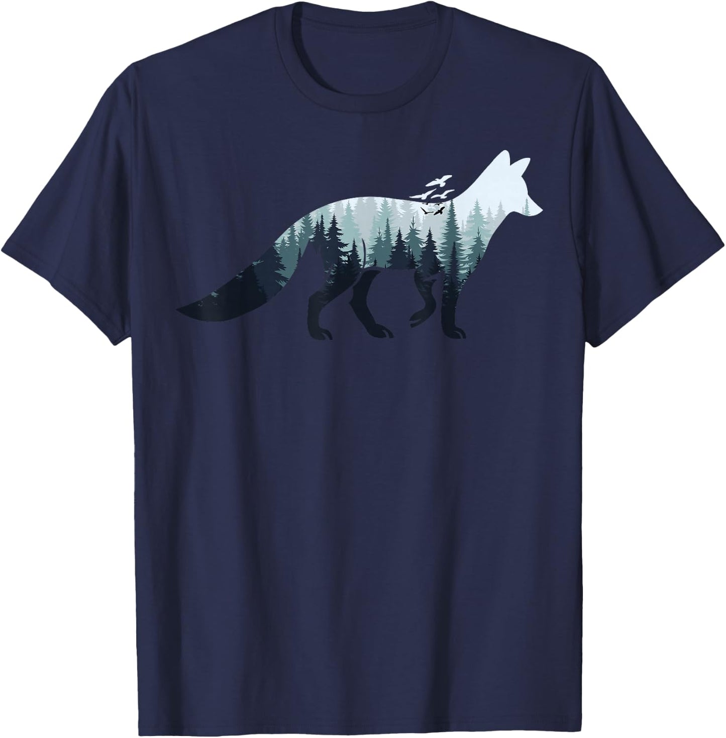 Animal Lovers in Nature with Fox Silhouette , black T-Shirt - T-Shirt | Navy