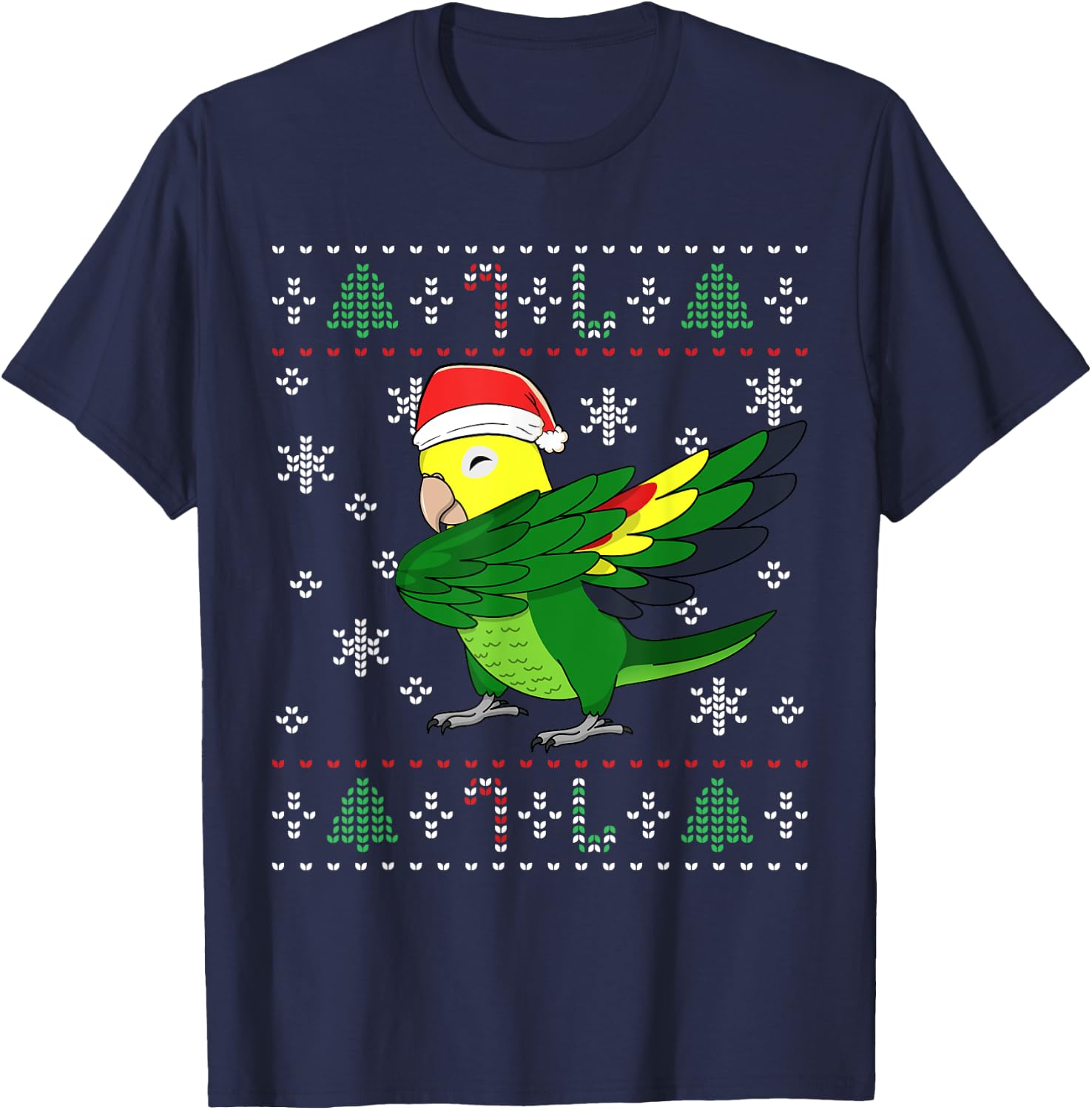 Dabbing Double Yellow-headed Amazon Parrot I Ugly Christmas T-Shirt - T-Shirt | Navy