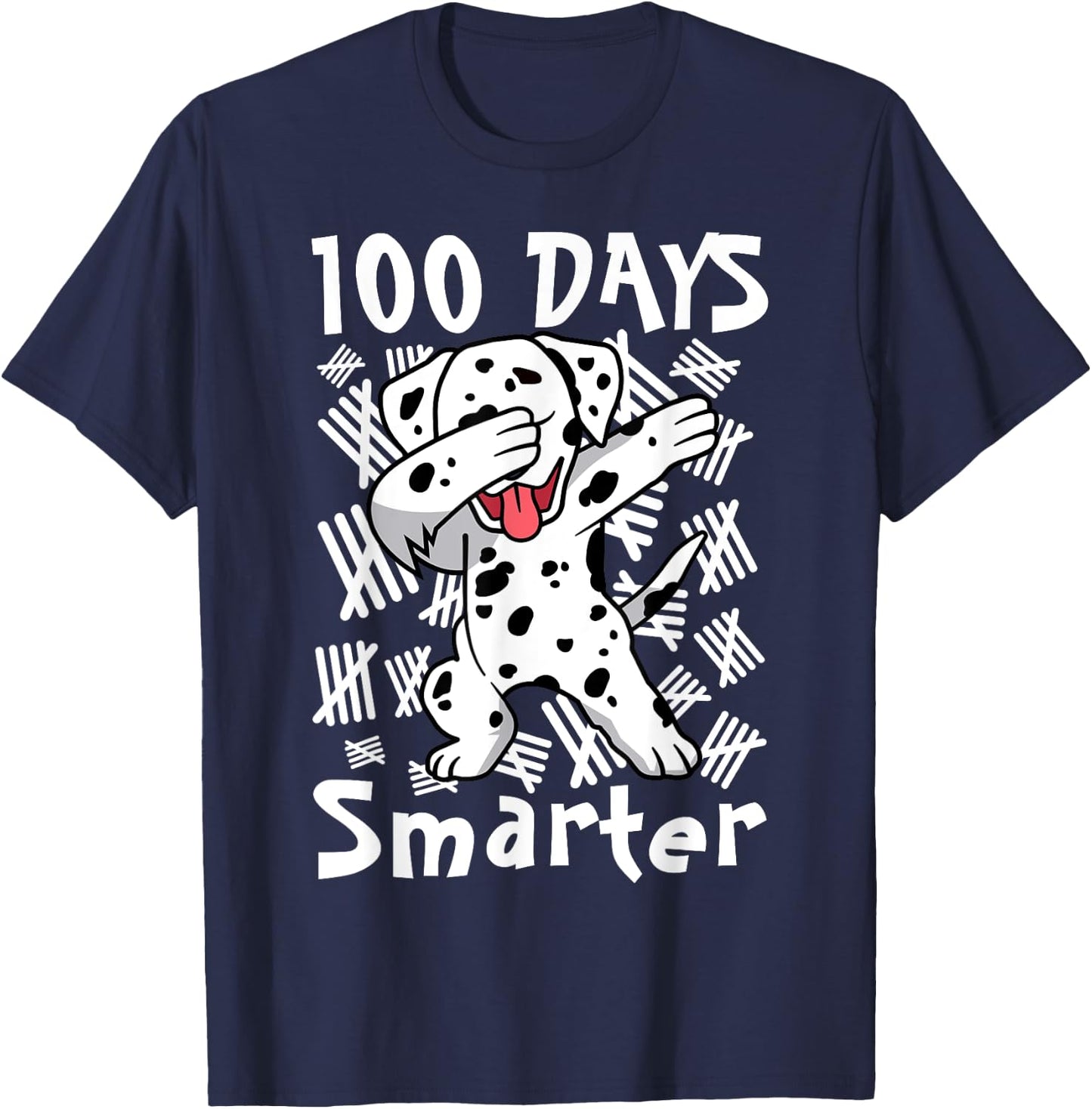 100 Days Smarter Dabbing 100 Days of School Dalmatian Kids T-Shirt - T-Shirt | Navy