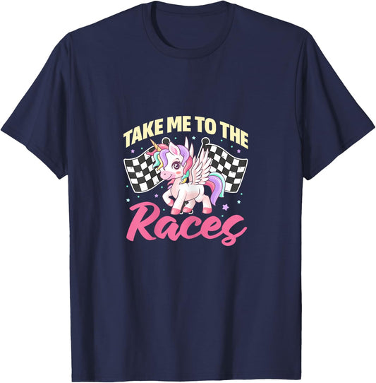 Races Dirt Track Racing Unicorn Racer Race Flag T-Shirt - T-Shirt | Navy
