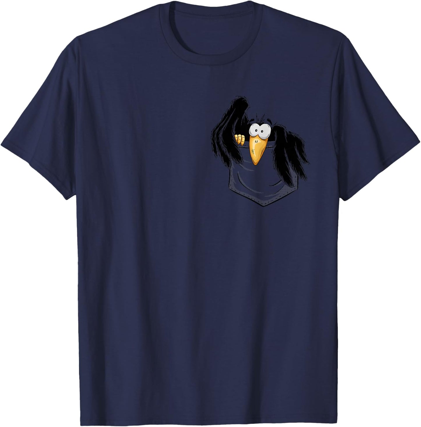 Funny Crow Little Black Raven In Pocket , gray T-Shirt - T-Shirt | Navy