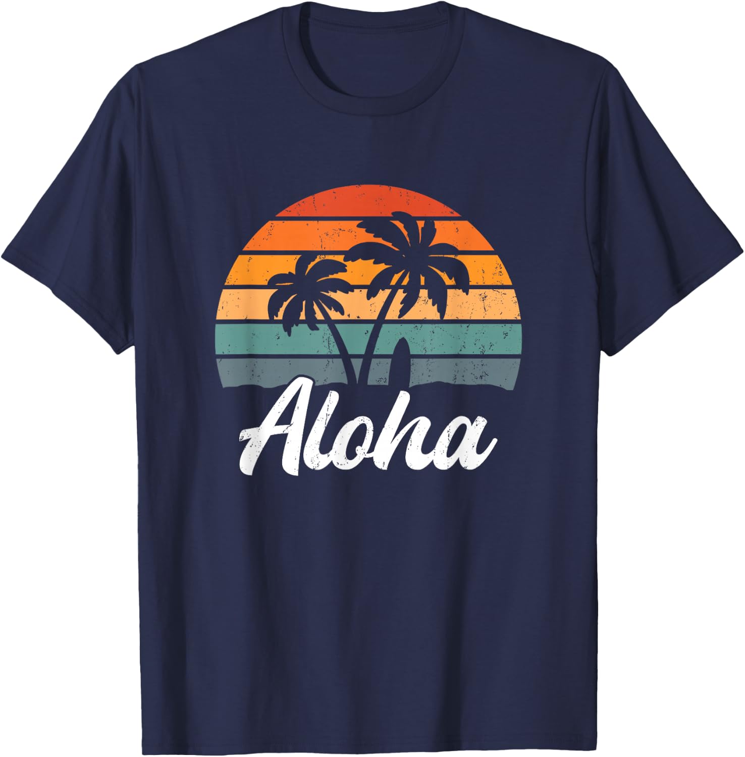 Aloha Hawaiian Shirt Surf Beach Palm Tree , black T-Shirt - T-Shirt | Navy