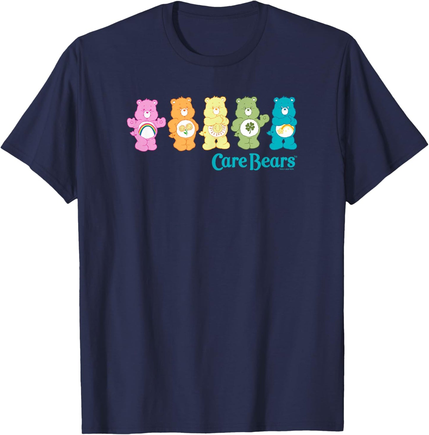 Care Bears Classic Vintage Rainbow Bears Line Up Logo , Black, S T-Shirt - T-Shirt | Navy