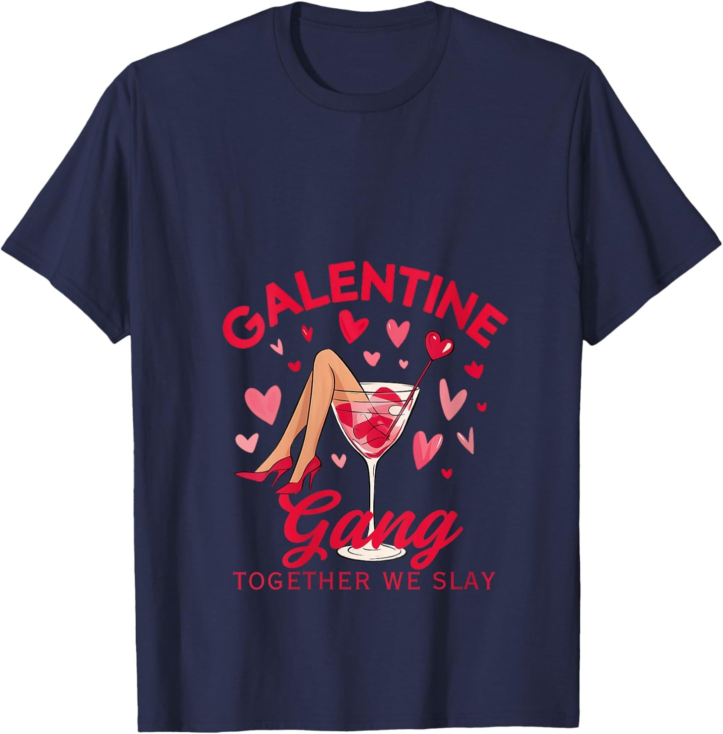 Galentine Gang Together We Slay Valentine's Day V-Neck T-Shirt - T-Shirt | Navy