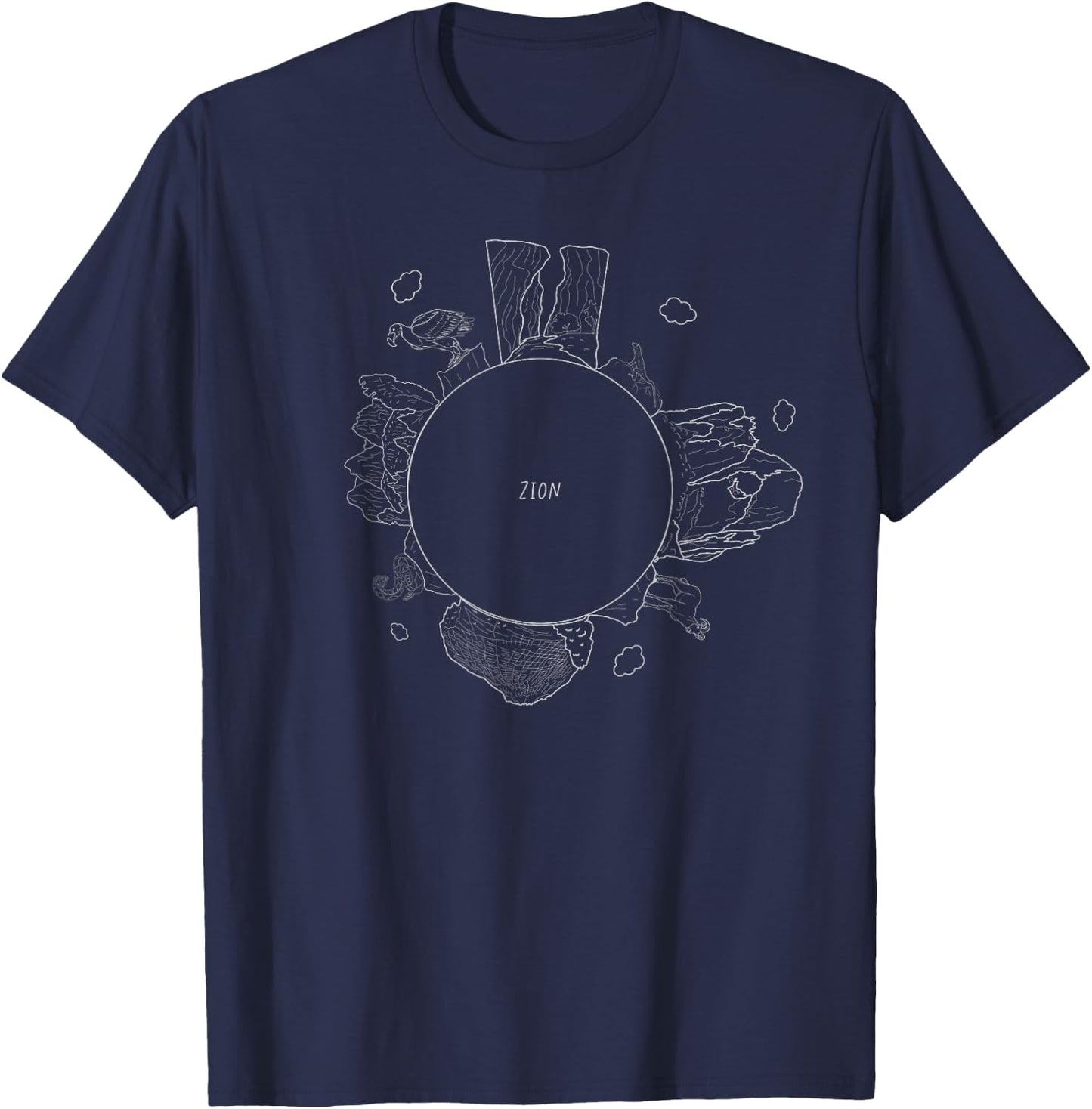 Family Heritage Gifts -Adult Zion National Park Tiny Planet - Black, Small, Short Sleeve T-Shirt - T-Shirt | Navy